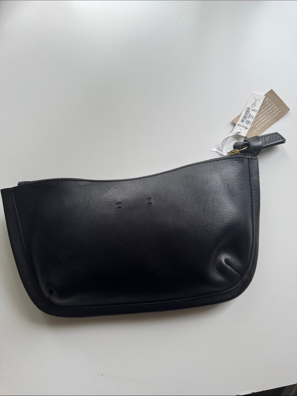 NWT Madewell Sydney Clutch Black Leather Goldtone Hardware Zipper New